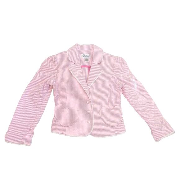 vintage lilly pulitzer girls pink size 7 seersucker blazer heart shaped pockets